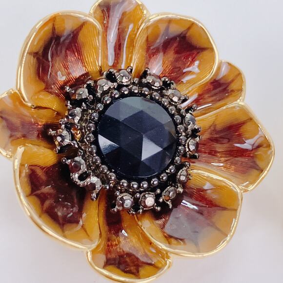 VTG Signed Alana Stewart Gold Tone Enamel Floral Clip On Earrings 1980s Jewelry - Picture 3 of 11